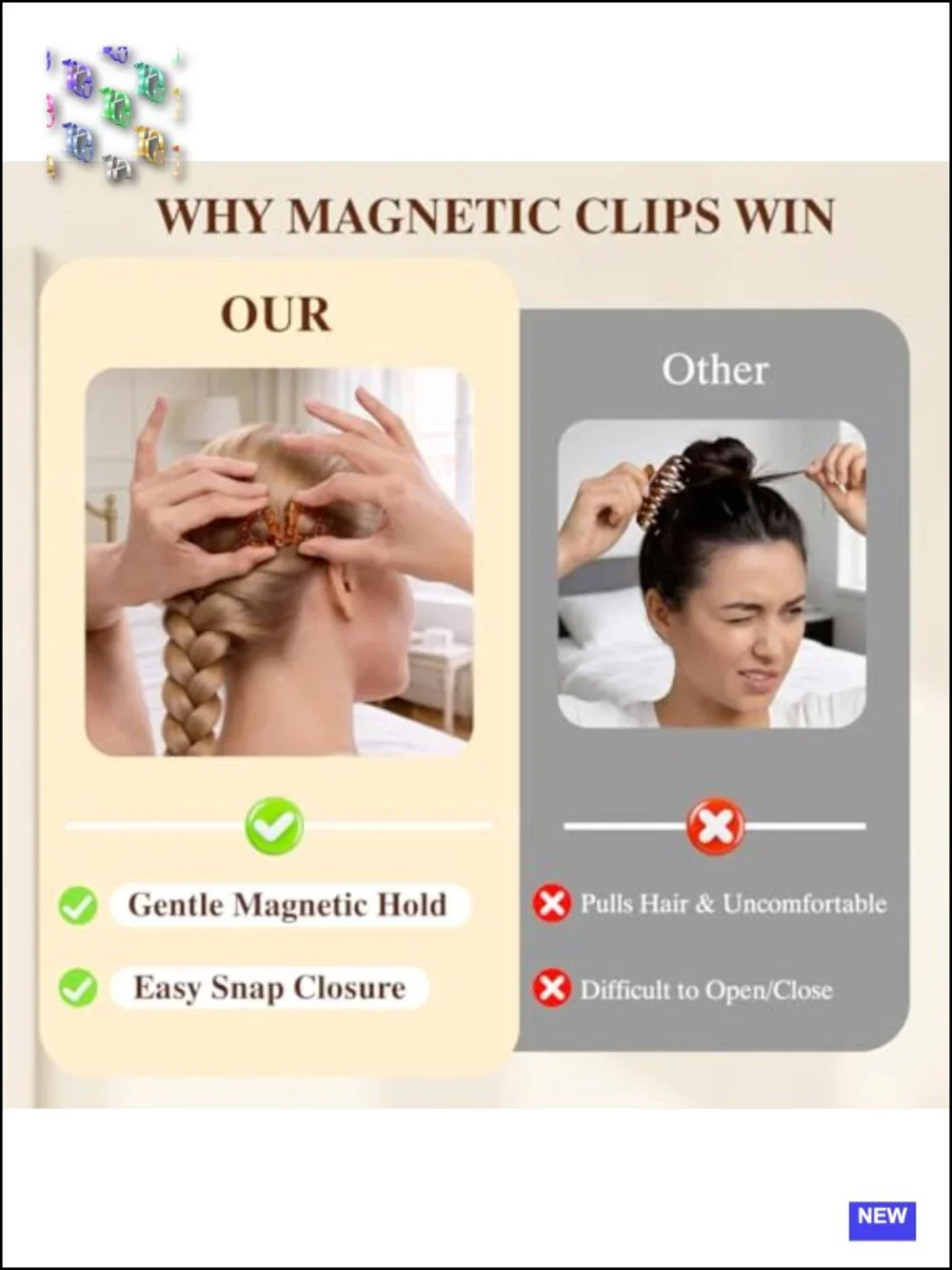Magnetic Bow Hair Clips, Strong Hold No-Slip Ponytail Holder Accessories